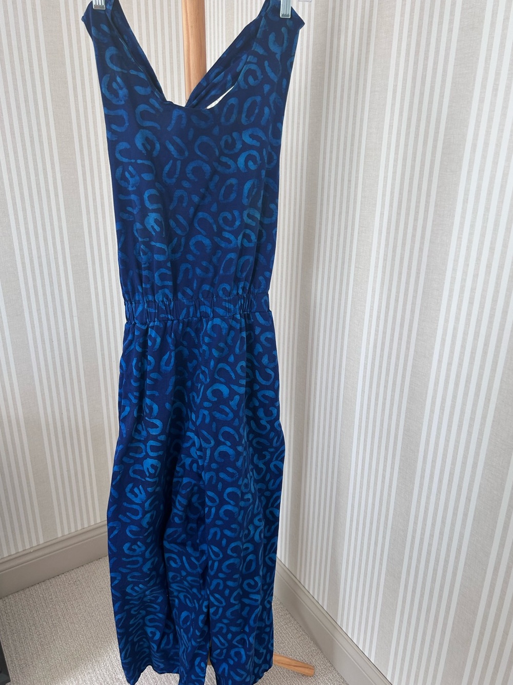 Java Wraps VTG Cobalt & Royal Blue Batik Print Jumpsuit Romper Size Medium Boho